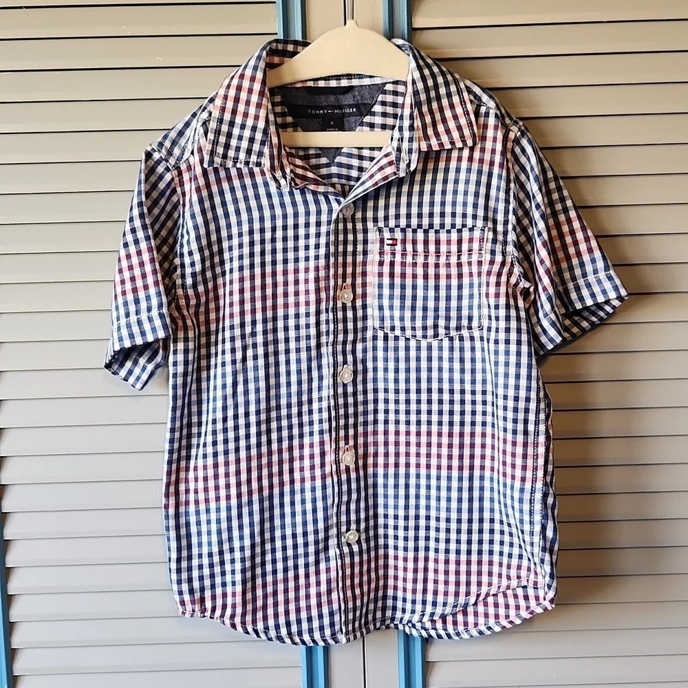Tommy Hilfiger Blue Pink White Plaid Button Down Shirt - Picture 2 of 13